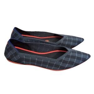 Rothy's The Loafer Indigo Blue Gingham Pointed Flats Shoes Size 7.5 Retired